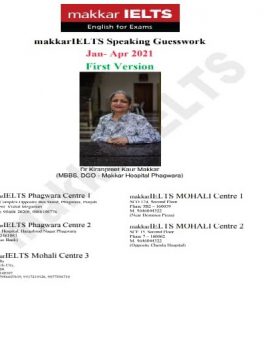 Makkar IELTS Speaking Guesswork January to April 2021 First Version